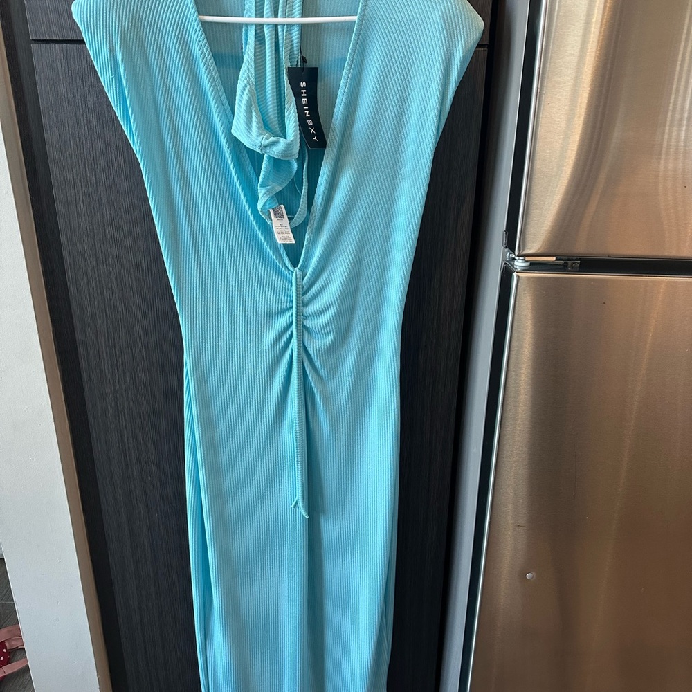 Chic Light Blue Ruched Dress